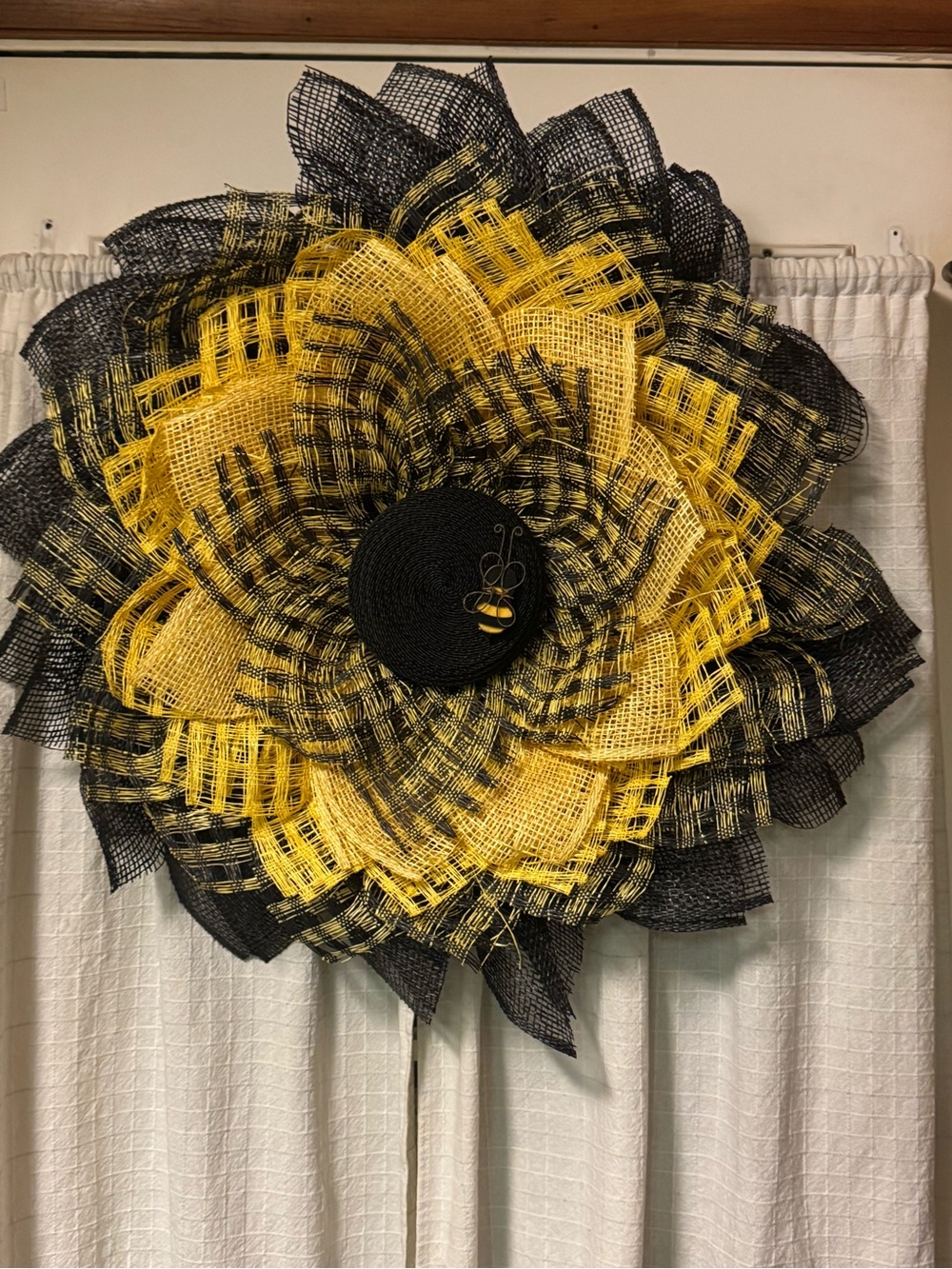 Large Yellow and Black Decorative Mesh Sunflower Wall Wreath
